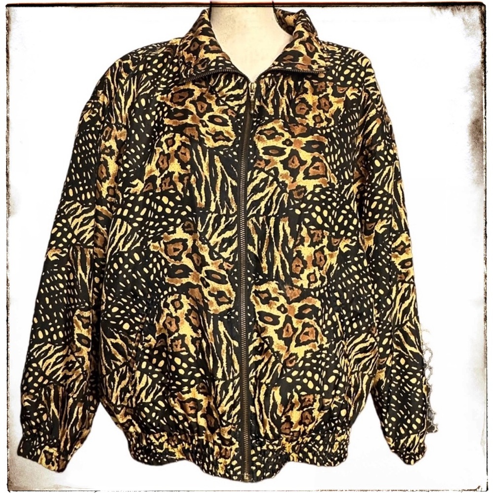 EVR Jacket L Windbreaker Cheetah Print Silk Vintage